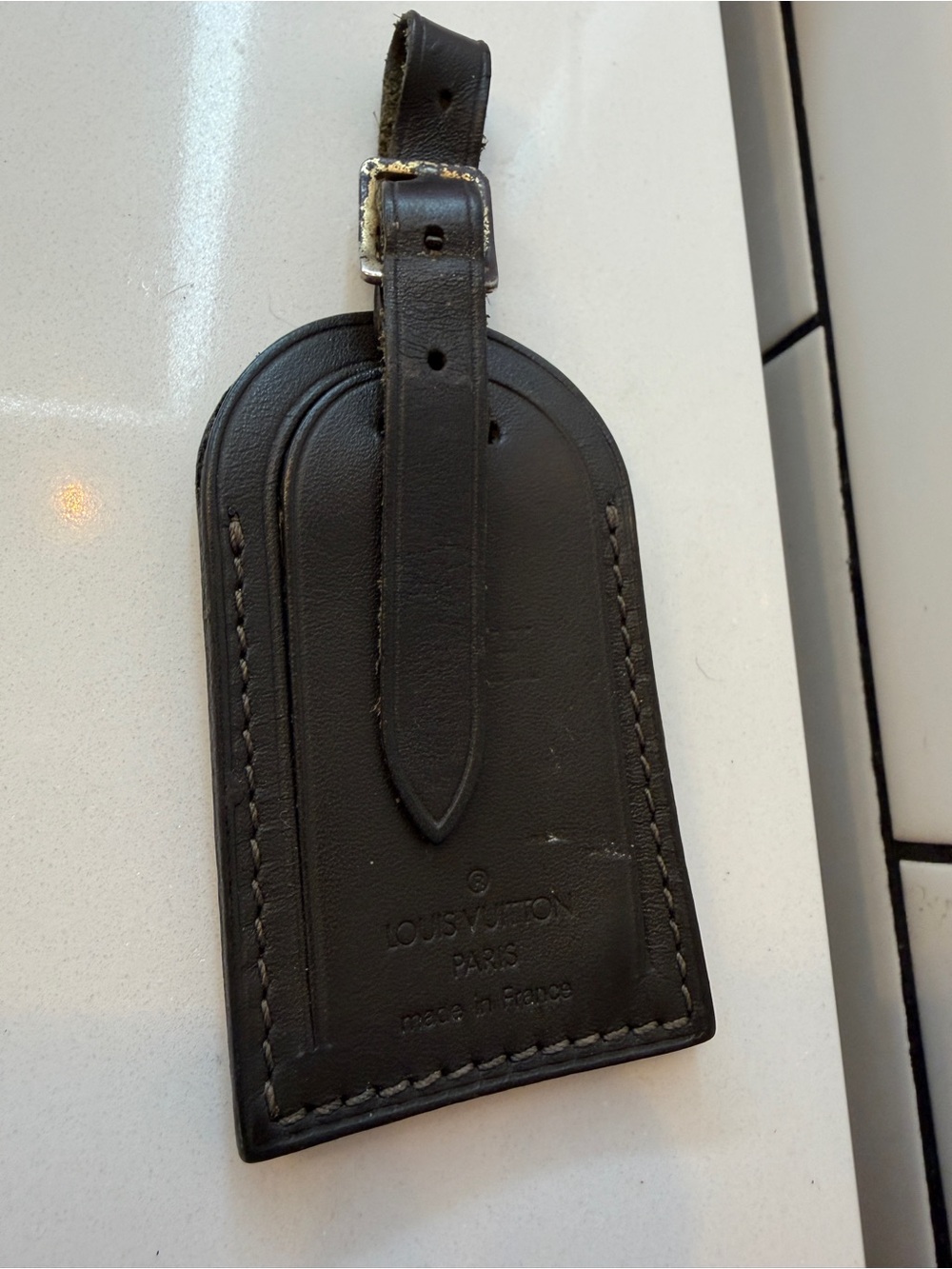 Louis Vuitton Black Leather ID Tag with Strap